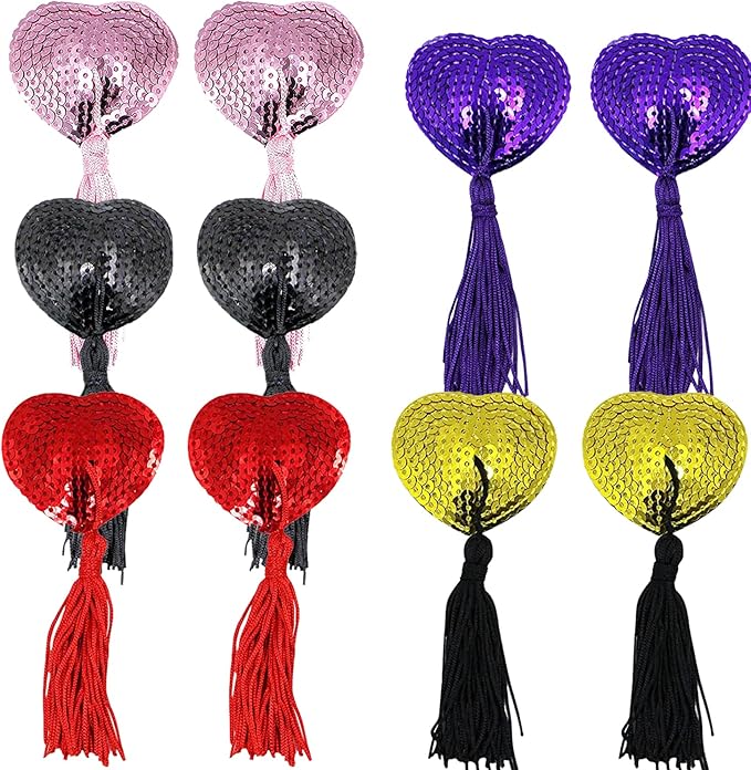 性感乳贴自粘硅胶乳贴贴纸可重复使用文胸亮片心形流苏适合情侣游戏